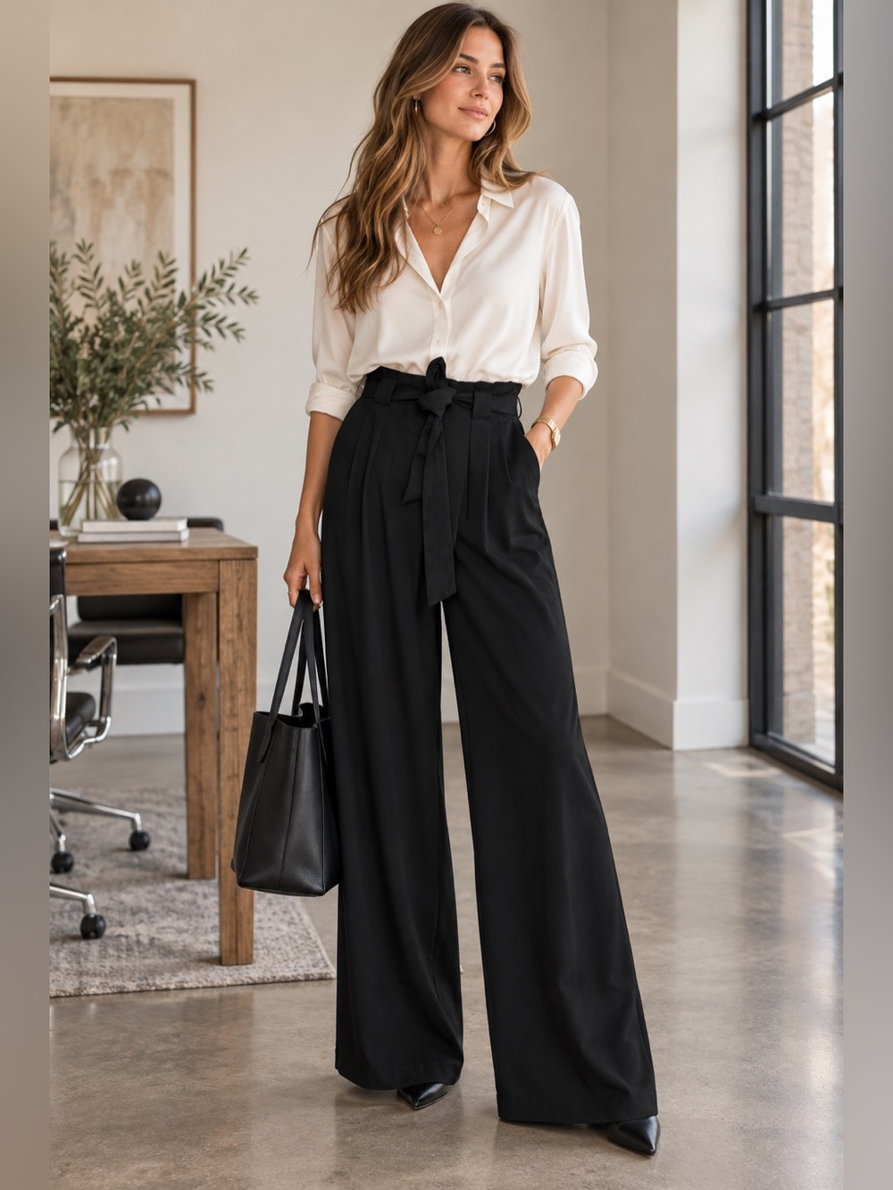 Anthropologie Elevenses Black Wide Leg Pants Women 4 Tall